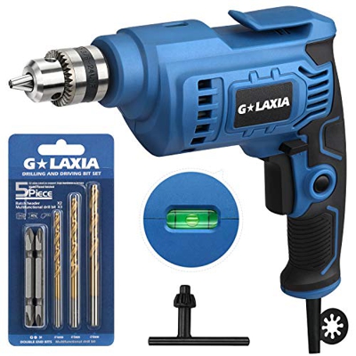 G LAXIA 510W Taladro Eléctrico, 0-3000RPM Velocidad Variable Taladro, Portabroca de 10mm, Función Horizontal, Botón de Bloqueo de Velocidad