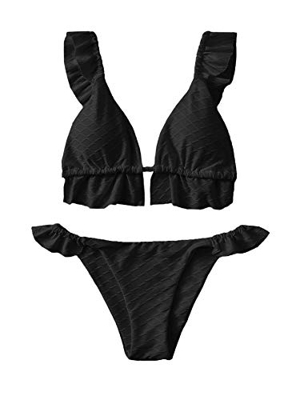 DIDK - Bikini de 2 piezas con nudo push-up acolchado, talla alta, bikini de playa piscina Noir 4 M