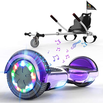 HITWAY Hoverboard de Overboard 6.5 Pulgadas y Hoverkart, Patinete Eléctrico Auto Equilibrio con Hoverkart, Scooter Eléctrico Bluetooth Asiento Kart, S