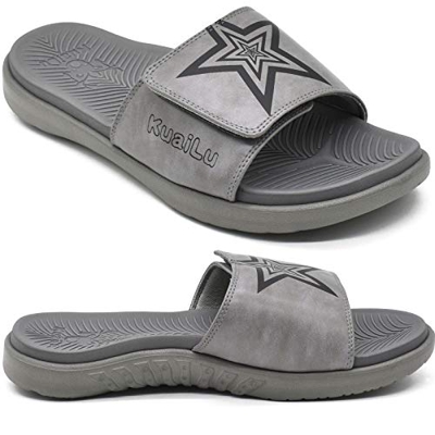 KUAILU Sandalias Hombre Verano Chanclas de Cuero Ajustables Zapatos Deportivo Ortopedicas Comodas Plantillas Piscina Playa Zapatillas Abiertas Gris ta