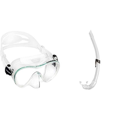 Cressi F1 Mask Máscara Monocristal Tecnología Frameless, Unisex, Transparent, L + Corsica Tubo Respiradores, Unisex Adulto, Blanco, Uni