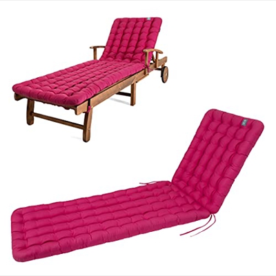 HAVE A SEAT Luxury – Cojín para tumbona de jardín (rosa caliente) 200 x 60 cm, 8 cm de grosor, lavable a máquina a 95 °C, apto para secadora, cómodo a