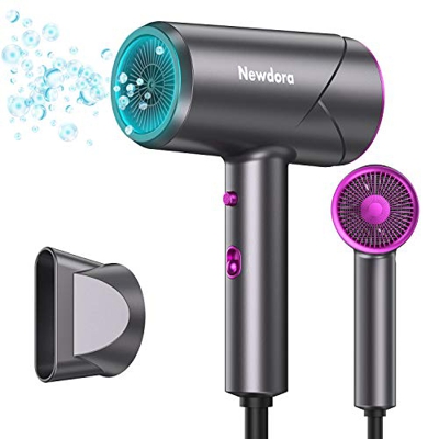 Newdora Secador de Pelo Profesional de 1800W con Boquilla Concentradora Secador de Pelo Portátil de Viaje con Mango Plegable, Ligero y Bajo Ruido para
