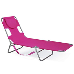 Sigtua Tumbona Plegable al Aire Libre Silla de Playa Tumbona del Jardín 182x56x29cm con Reposacabeza Cosido, Respaldo Ajustable, Transpirable, Rosa en oferta