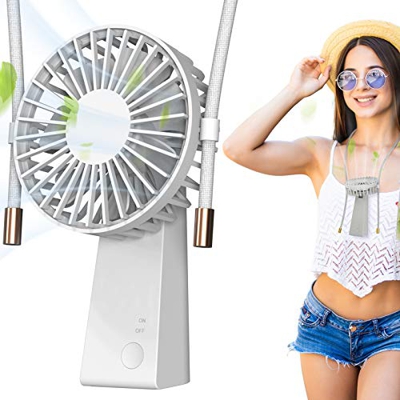 Ventilador USB,Baozun Mini Ventiladores de cuello de Mano Portátil con Cuerda para Colgar Puede Girar 90 Grados 3 Velocidades Eléctrico Ventilador Rec