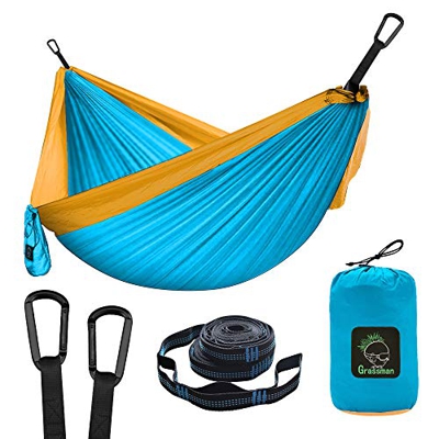 Hamaca doble e individual portátil hamaca con correas de árbol, ligera de nailon, paracaídas, hamacas, camping, accesorios para interiores al aire lib