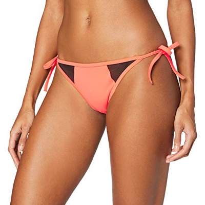 Calvin Klein STurkeyING Side Tie Bikini-LR, Coral Caliente, M para Mujer