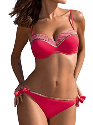 heekpek Conjunto Bikini Mujer Push up Sexy Two Piece Bikini Traje de Baño Mujer Sexy Anudado de Color Brillante Bañadores Bikinis Brasileños