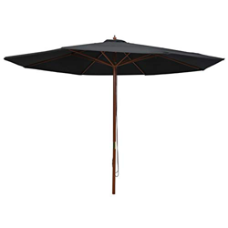 Tidyard Sombrilla de Jardín con Palo Sombrilla para Exterior Jardín Terraza Balcón Sombrilla Parasol de Madera Negro 350 x 256 cm en oferta