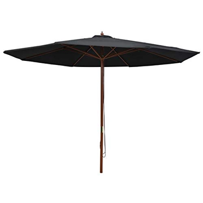 Tidyard Sombrilla de Jardín con Palo Sombrilla para Exterior Jardín Terraza Balcón Sombrilla Parasol de Madera Negro 350 x 256 cm