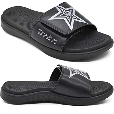 KUAILU Sandalias Hombre Verano Chanclas de Cuero Ajustables Zapatos Deportivo Ortopedicas Comodas Plantillas Piscina Playa Zapatillas Abiertas Negro T