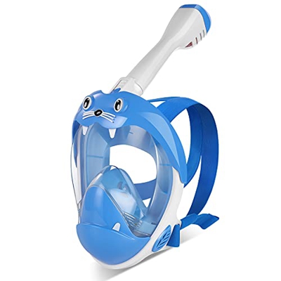 IMMEK Máscara de Buceo para niños,León Marino Máscara de Snorkel Doble Vía Aérea Panorámica Gafas Buceo de Cara Completa Gafas de Bucear Anti-Niebla y