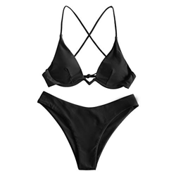 ZAFUL Bikini de dos piezas para mujer, diseño de leopardo, cruzado, push up, acolchado, traje de baño Negro L precio