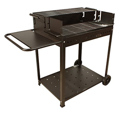 Barbacoa Doble altura grande rectangular 73x55 CM chapa, barbacoa carbón y leña con 2 parillas, 3 alturas, lateral extra ancho y 2 ruedas. en oferta