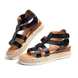 Sandalias Mujer Alpargatas Plataformas Romano Cuña Hebilla Gladiador Zapatos Verano Playa Punta Abierta Tacon 5.7cm Correa de Tobillo 5-Negro EU40 características