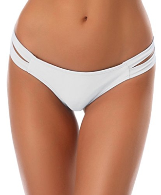 SHEKINI Mujer Tanga Brasileño Braguitas Braga de Bikini Traje de baño Bañador (S,Blanco-A)