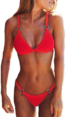 Yutdeng Conjuntos de Bikinis Push Up Traje de Baño Triángulo Mujer 2 Piezas con Relleno Sexy Tanga Brasileño Bikini Color Sólido Playa Natacion 2021 V