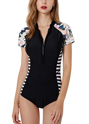 FEOYA - Ropa de Natación de Una Pieza para Mujer Traje de Baño para Surf Playa Bañadores Estampado de Flores Swimsuit para Fiesta en Piscina Negro - T en oferta