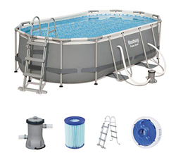 Bestway Power Steel - Piscina ovalada con bomba de filtro y escalera de seguridad (427 x 250 x 100 cm) en oferta