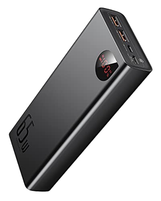 Baseus Power Bank, Cargador Portátil USB C de 65W 20000mAh, Paquete de Batería de Carga Rápida PD3.0 QC4.0 con Pantalla LED para iPhone 12 11 XS Samsu