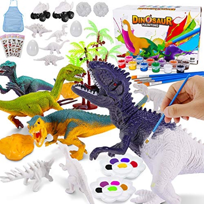 Magicfun Kit Pintura para Niños, Figuras Dinosaurios para Pintar, 36 Piezas Juguetes de Dinosaurios Creativo No Tóxicos Avec T-Rex Triceratops, Regalo