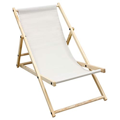 ECD Germany Silla de Playa Madera de Pino 3 Posiciones de Reclinación Plegable Tumbona Tradicional de Sol para Jardín o Balcón Beige Impermeable hasta