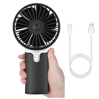 EasyULT Mini Ventilador de Mano USB, con 5200mAh Batería, Recargable USB Ventilador Portátil, 3 Velocidades Ajustable y Base Escritorio para al Hogar,