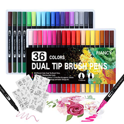 Rotuladores Lettering, 36 Colores Rotuladores Punta Pincel Rotulador Doble Punta con 4 piezas de pintura muere, Dual Tip Brush Pen para Bullet Journal en oferta