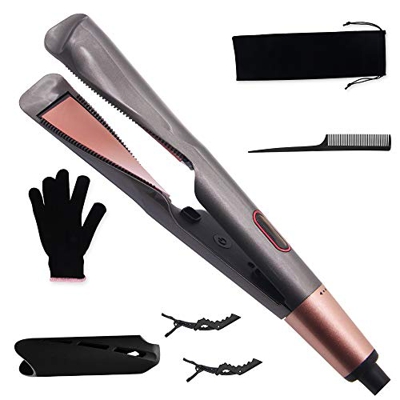 Planchas y Rulos para el pelo 2 en 1,Alisador y Rizador Temperatura Ajustable,Aiooy Plancha de Pelo Profesional Rulos para el pelo Placas de Cerámica 