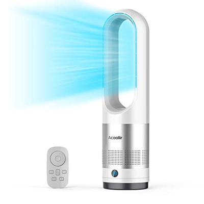 Ventilador de Torre sin Aspas, Ventilador Silencioso con Control Remoto, Oscilación de 80°, 8 Velocidades, 8 Horas de Temporizador, Pantalla LED, Vent