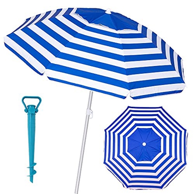 Pack sombrilla de Playa antiviento de Aluminio y Fibra Vidrio, con Soporte de Arena - LOLAhome (Ø 220 cm, Azul)
