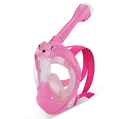IMMEK Máscara de Buceo para niños,León Marino Máscara de Snorkel Doble Vía Aérea Panorámica Gafas Buceo de Cara Completa Gafas de Bucear Anti-Niebla y