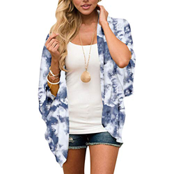 Gebell Kimono - Kimono de gasa floral para mujer, estilo kimono, para la playa o la playa, manga 3/4, estilo bohemio, blusa para verano, ligera, ropa  en oferta