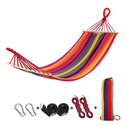 Hamaca de algodón al Aire Libre 200 x 80 cm Hamaca brasileña Barra de esparcidor antivuelco Nudo de Metal, Carga 250 kg para Acampar jardín Patio Bols en oferta