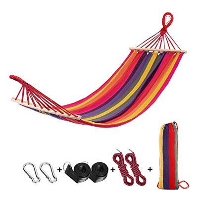 Hamaca de algodón al Aire Libre 200 x 80 cm Hamaca brasileña Barra de esparcidor antivuelco Nudo de Metal, Carga 250 kg para Acampar jardín Patio Bols