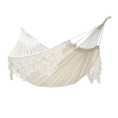 zyeziwhs Hamaca hecha a mano clásica doble portátil, hamaca columpio, lona blanca de algodón macramé, silla columpio para camping, playa, dormitorio, 