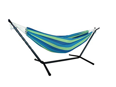 Trayd-On Hamaca con armazón de 300 g/m², mezcla de poliéster y algodón (azul), 260 x 100 x 100 cm, bolsa de transporte incluida para interiores y exte