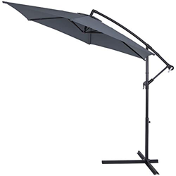 Deuba Sombrilla Antracita de Ø 300cm con manivela y base palo de aluminio para exterior jardín terraza balcón en oferta