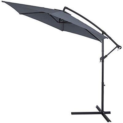 Deuba Sombrilla Antracita de Ø 300cm con manivela y base palo de aluminio para exterior jardín terraza balcón