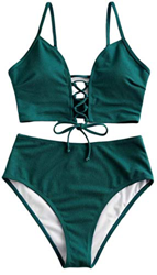 JFAN Mujer Playa Traje de Baño Nudo Delantero de Cintura Alta con Estampado Floral Correas Trenzadas Conjunto de Bikini en oferta