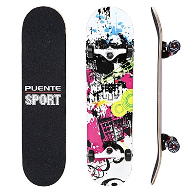 NACATIN Skateboard Completo para Adultos y Niños con Rotamiento 602 y 608 ABEC-9, 92A y 8 Capas de Madera de Arce Monopatin 80x20x11cm, Carga de 180 K