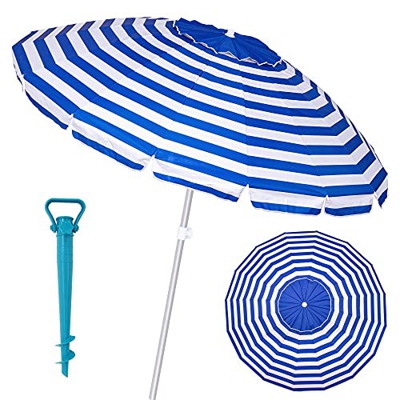 Pack sombrilla de Playa antiviento de Aluminio y Fibra Vidrio, con Soporte de Arena - LOLAhome (Ø 240 cm, Azul)