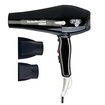 Secador de pelo Profesional Turbo STRATOS 3800 2400W, color negro Eti Italy - Incluye 2 boquillas - Made in Italy - Calor infrarrojo