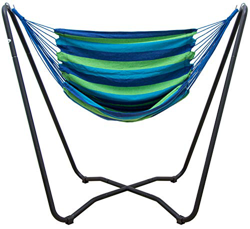 AMANKA Set Completo Soporte de Metal 175x100x155cm Incl Hamaca para Sentarse tumbarse máx 150kg a Rayas Azul y Verde características