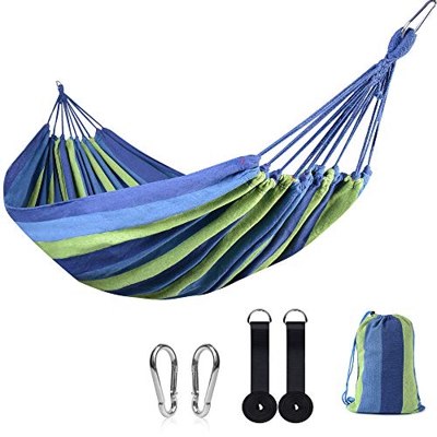 EASY EAGLE Hamaca Colgante de Algodón 210x150CM para Jardín Acampada, 300KG Carga, Rayas Azul-Verdes