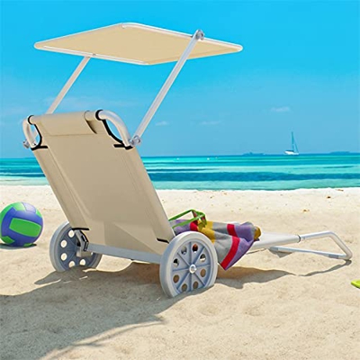 DYCLE Tumbonas Tumbona reclinable Plegable con Ruedas, Respaldo Ajustable y toldo Sillas reclinables para Jardines al Aire Libre Patio Playa