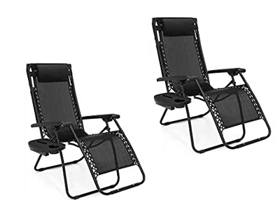 ADGO Tumbonas Gravity 3 Niveles Playa jardín sillón Plegable Cama Fuerte Acero Inoxidable Negro, 2 Piezas