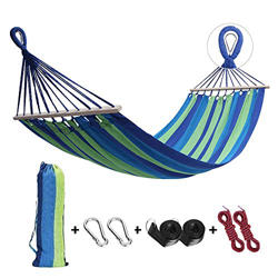 Hamaca de algodón al Aire Libre 200 x 80 cm Hamaca brasileña Barra Extensible antivuelco Nudo de Metal, Carga 250 kg para Camping Jardín Patio Bolsa d en oferta