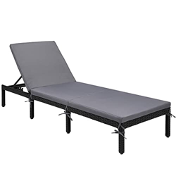 GARTIO Tumbona de Ratán,Tumbona de Playa/Piscina con Cojín con 4 Respaldos Ajustables Reclinables, Sillas Reclinables de Ratán con Cojín de 5 cm para  en oferta