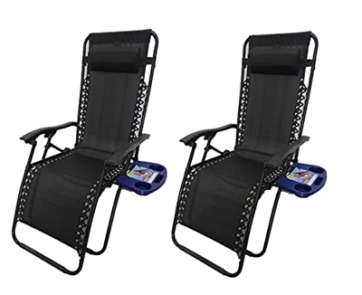 Pincho Sillón Relax Gravedad Cero, Tumbona Plegable Multiposiciones para jardín, terraza, Camping (Negro 2 Unidades)